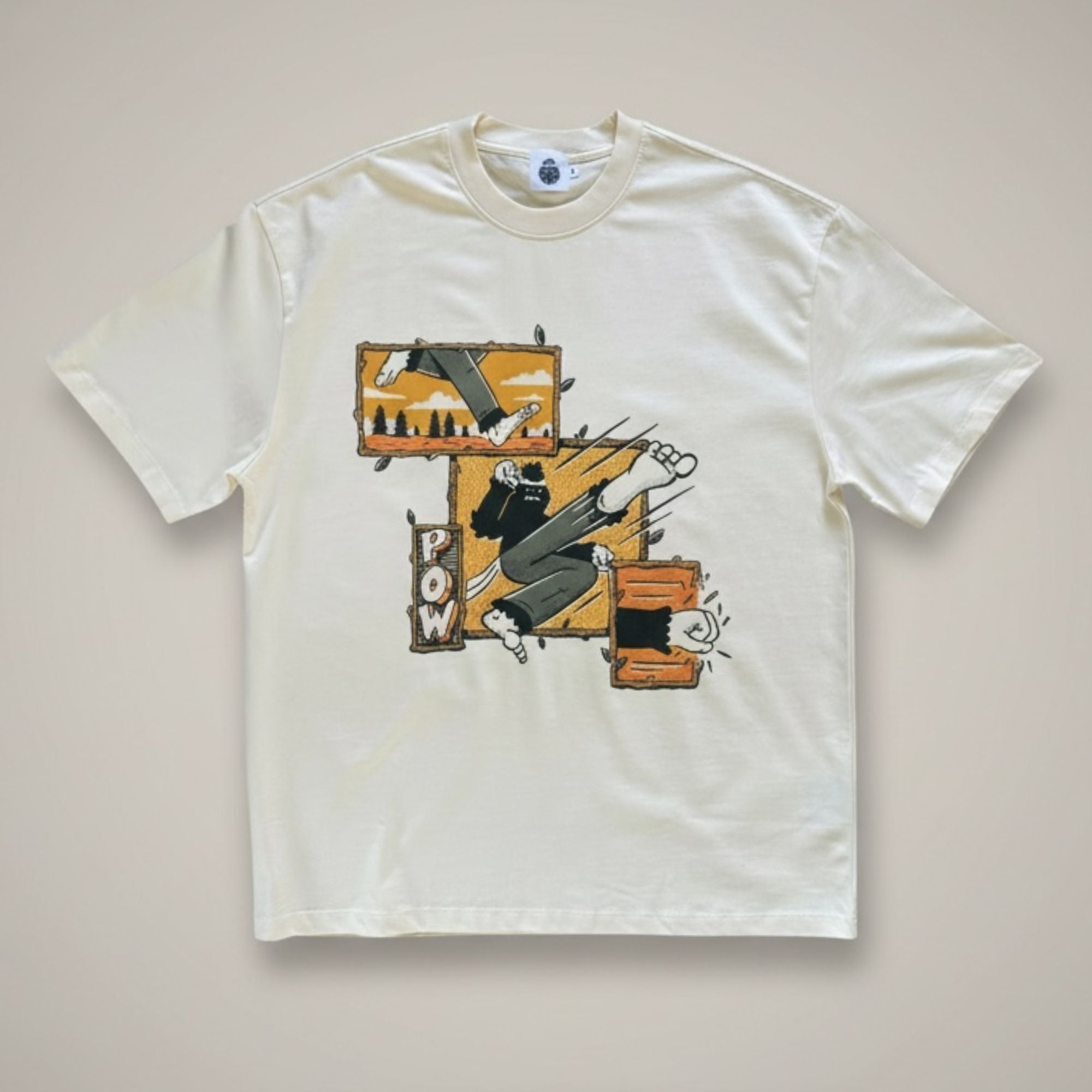 Bigfoot Fight Sequence Heavy T-Shirt in Cream Color