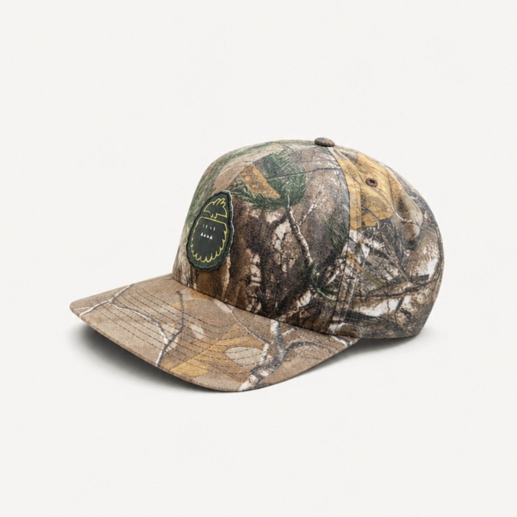 Bigfoot Forest Camo hat with green felt patch