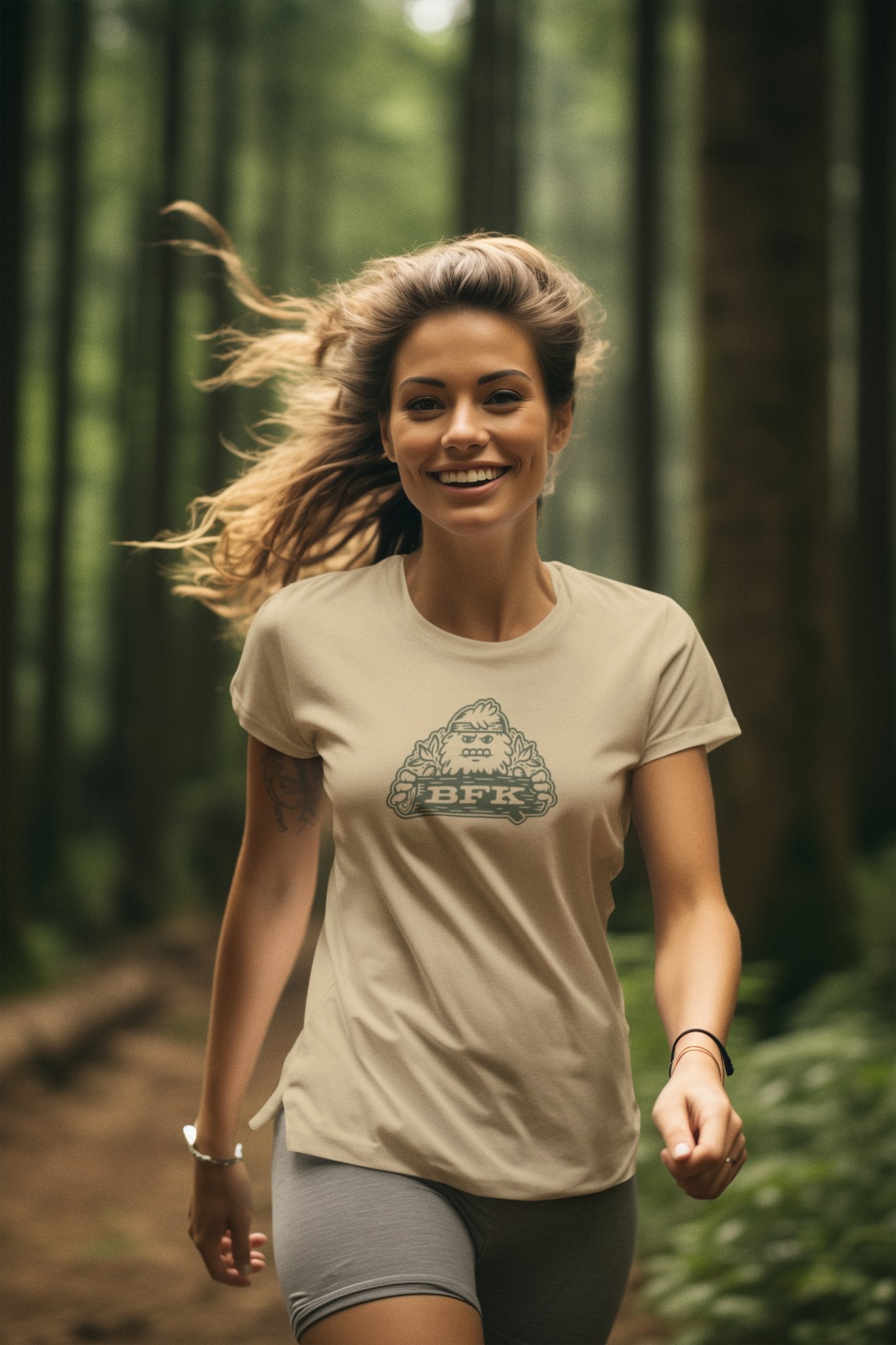 Camp Bigfoot T-Shirt in Latte - Bigfoot Kick
